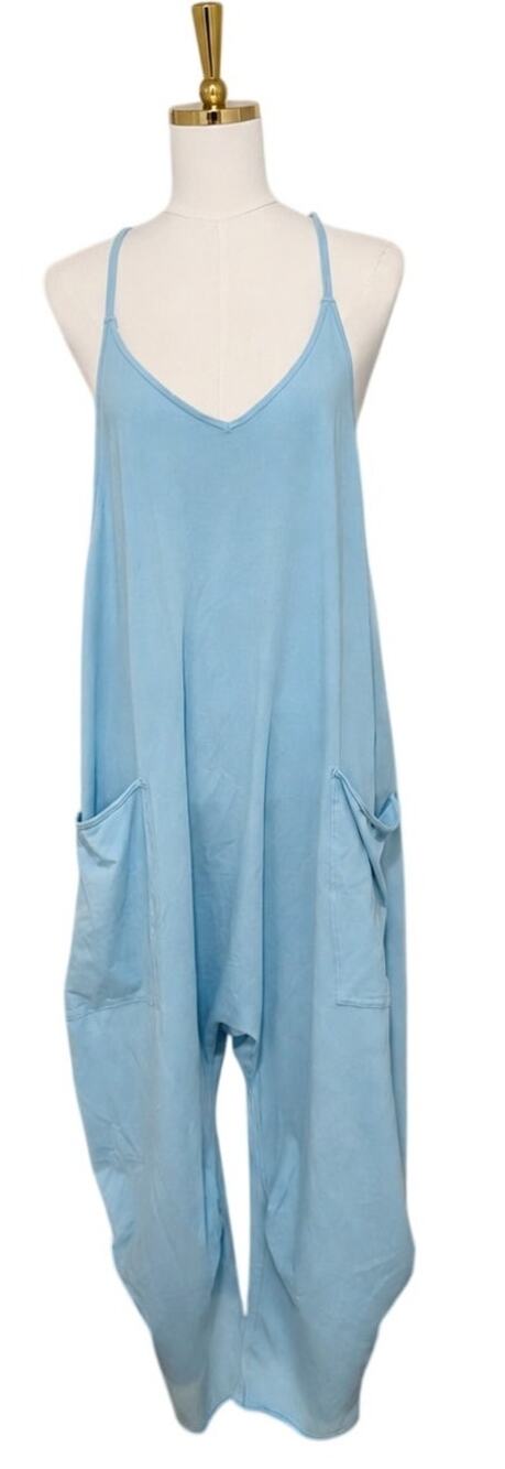 Free People FP Movement Hot Shot Jumpsuit Light Blue Size Large One Piece Boho